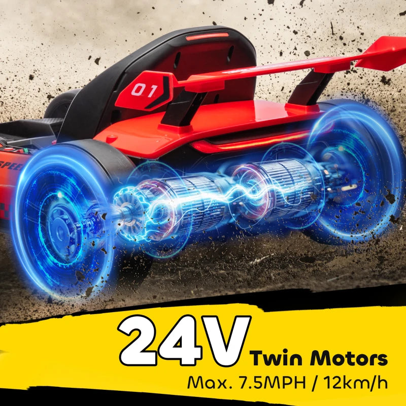 24V Electric Go Kart for Kids with Adjustable Seat for 6-12 Years, Red