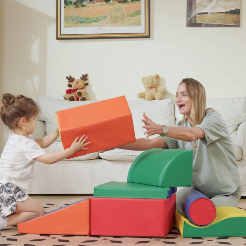 Soft Play Set, 7 Piece Foam Blocks, Toddler Climb and Crawl Activity Set for 1-3 Years, Soft Play Equipment for Building and Stacking, Educational Play, Red