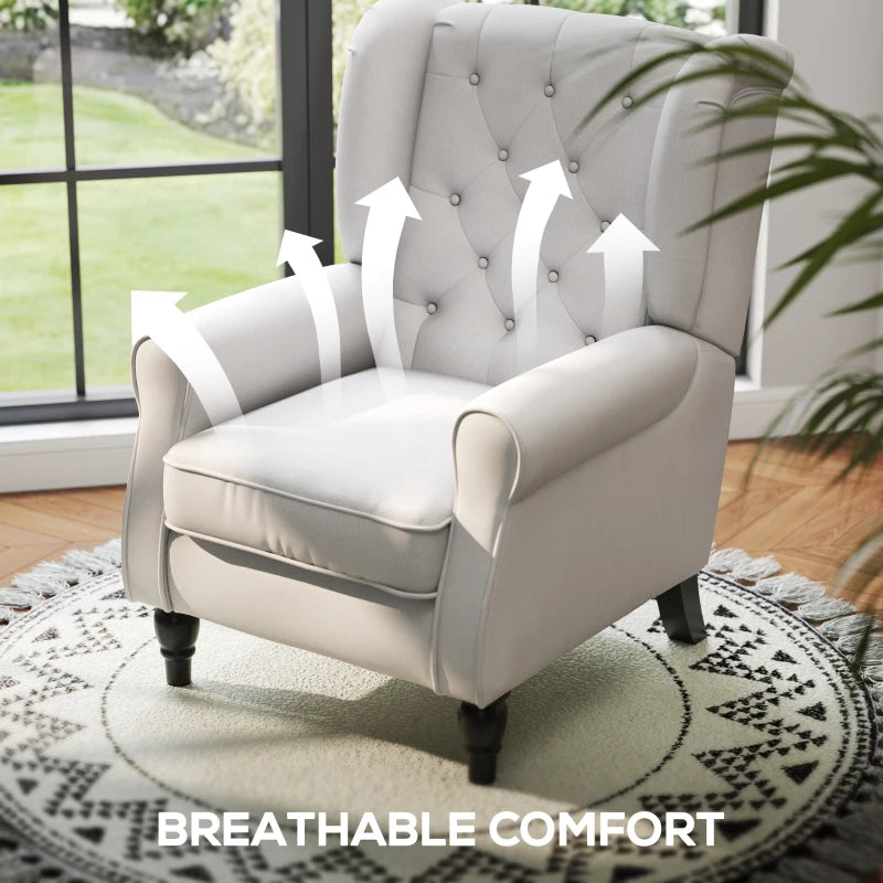 Wingback Accent Chair, Retro Upholstered Button Tufted Occasional Chair for Living Room and Bedroom, Cream White