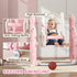 4 in 1 Kids Slide and Swing Set with Climber, Basketball Hoop, Rabbit-Themed, Pink