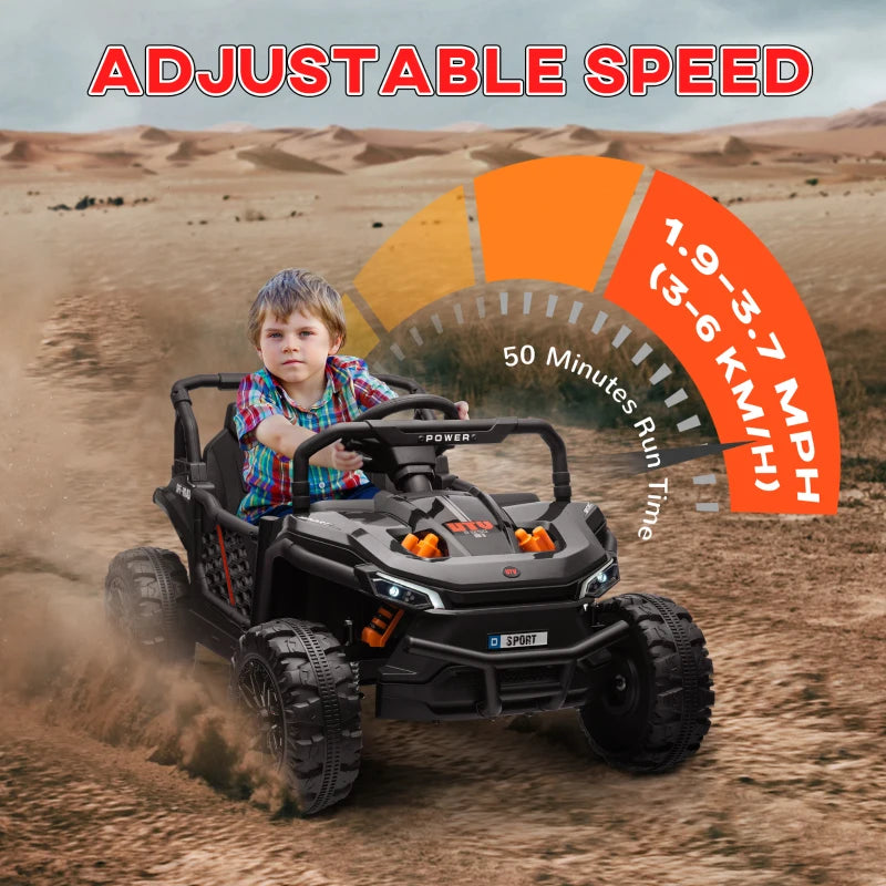 12V Battery Powered Ride on Truck w/ Remote, Four Suspension Wheels, Horn, Lights, Music, USB, for Ages 3-5 Years, Black