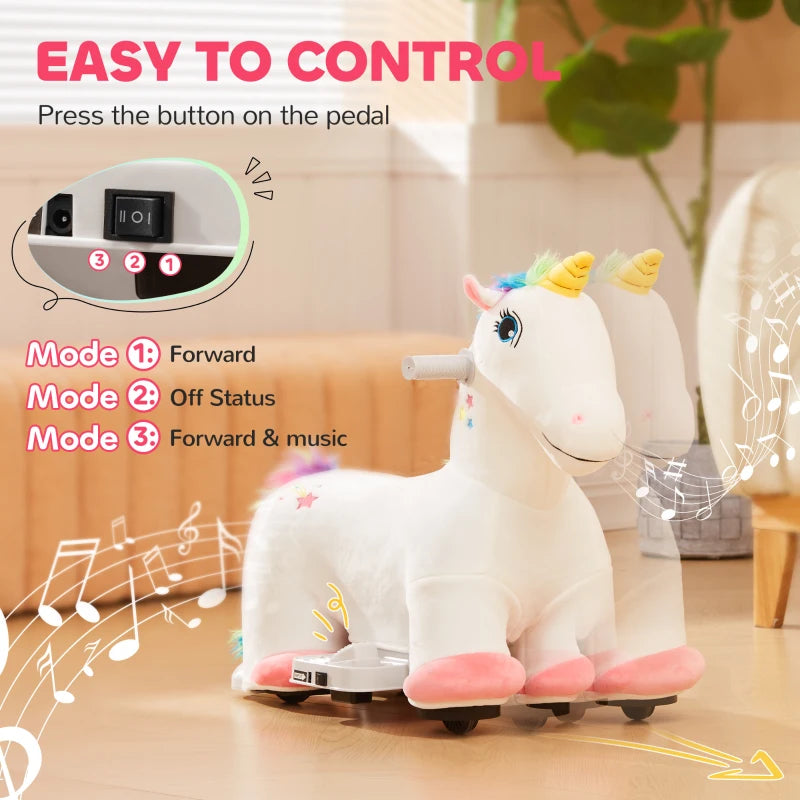 6V Electric Ride on Unicorn, Battery Powered Kids Ride on Animal Toy with Music, Forward Control, for Ages 18-36 Months