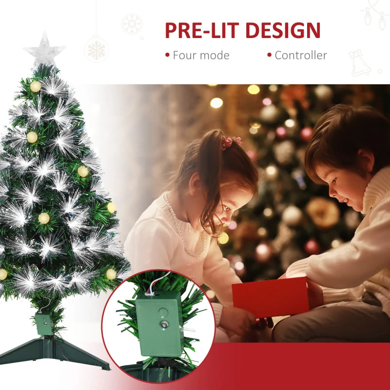 3ft White Light Artificial Christmas Tree w/ 90 LEDs Star Topper Tri-Base Full Bodied Seasonal Decoration Pre-Lit Home