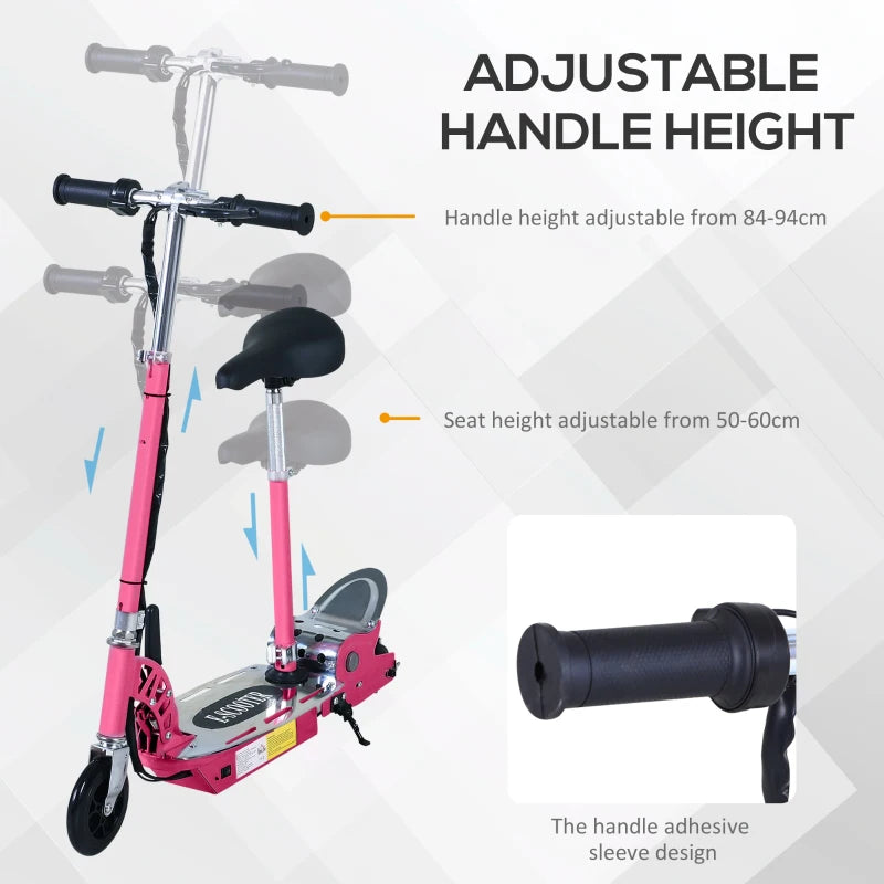 Foldable Powered Scooter with Adjustable Seat, Brake, Pink