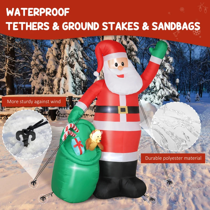 9ft/275 cm Christmas Inflatable Santa with Bear Sack, Giant Christmas Blow Up Decoration with Built-in LED Lights for Garden, Indoor Outdoor Home Decor