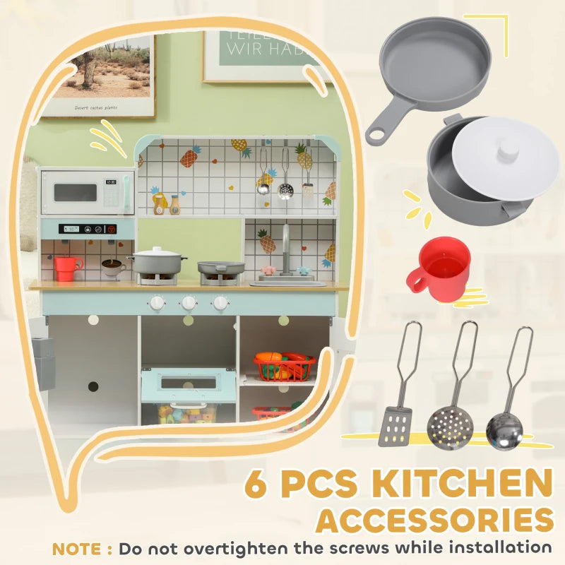 Toy Kitchen, Pretend Role Play Kitchen with Hob, Sound, Light, Coffee Machine, Ice Maker, Microwave