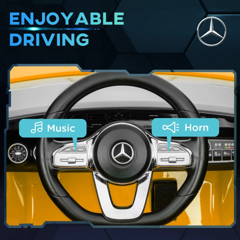 Mercedes-Benz AMG CLA 45 Licensed 12V Kids Electric Car Ride on Car w/ Remote, Suspension Lights Music Horn - Yellow