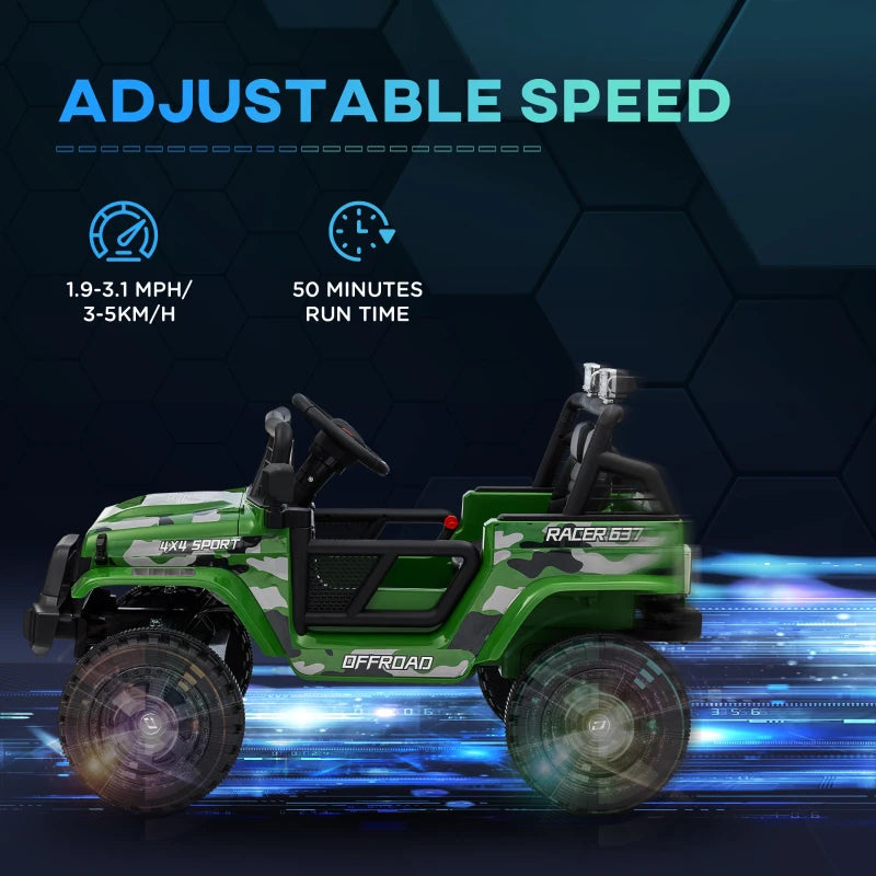 12V Battery Powered Kids Ride-On Car, Electric Truck w/ Spring Suspension, Remote, Music, Horn, Lights, Green