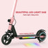Folding Electric Scooter for Kids, with Dual Brakes, Front Suspension, LED Colourful Lights, Pink