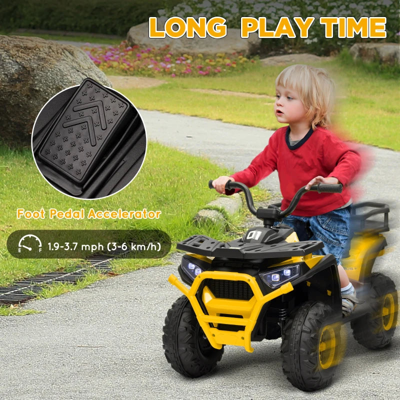 12V Kids Electric Ride on ATV, Battery-Powered Quad Bike w/ Spring Suspension, Forward Backward, Storage Basket, Yellow