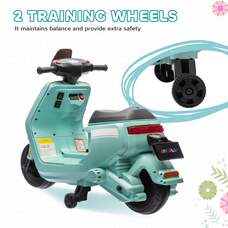 6V Ride on Motorbike, Kids Electric Motorbike w/ Headlights, Music, Training Wheels, for Ages 18-36 Months, Green