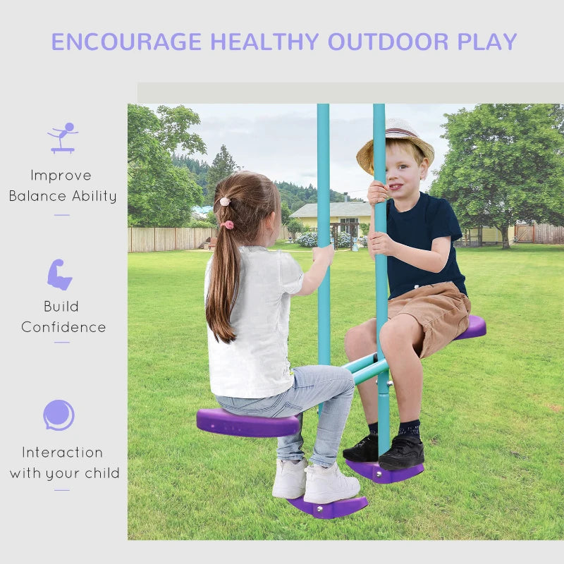 Metal Swing Set, with Seesaw, Adjustable Height, for Ages 3+ Years, Purple