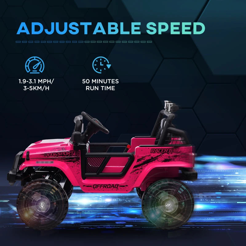 12V Battery Powered Kids Ride-On Car, Electric Truck w/ Spring Suspension, Remote, Music, Horn, Lights, Pink
