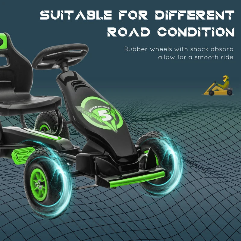 Kids Pedal Go Kart, with Adjustable Seat, Inflatable Tyres - Green
