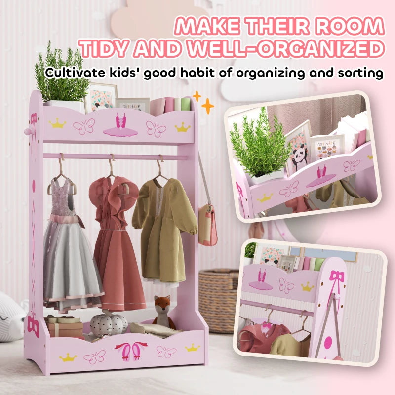 Kids Clothes Rail with Two Shelves, for 3-8 Years, Pink