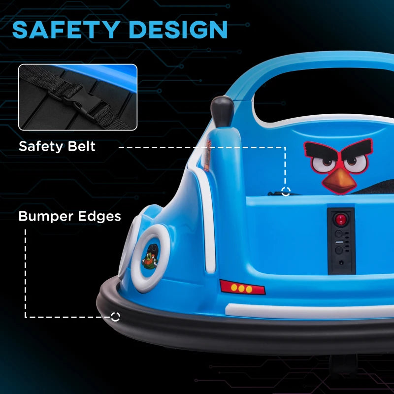Angry Bird Licensed Waltzer Car, 12V Kids Bumper Car w/ Joysticks, Remote, Music LED Lights, Blue
