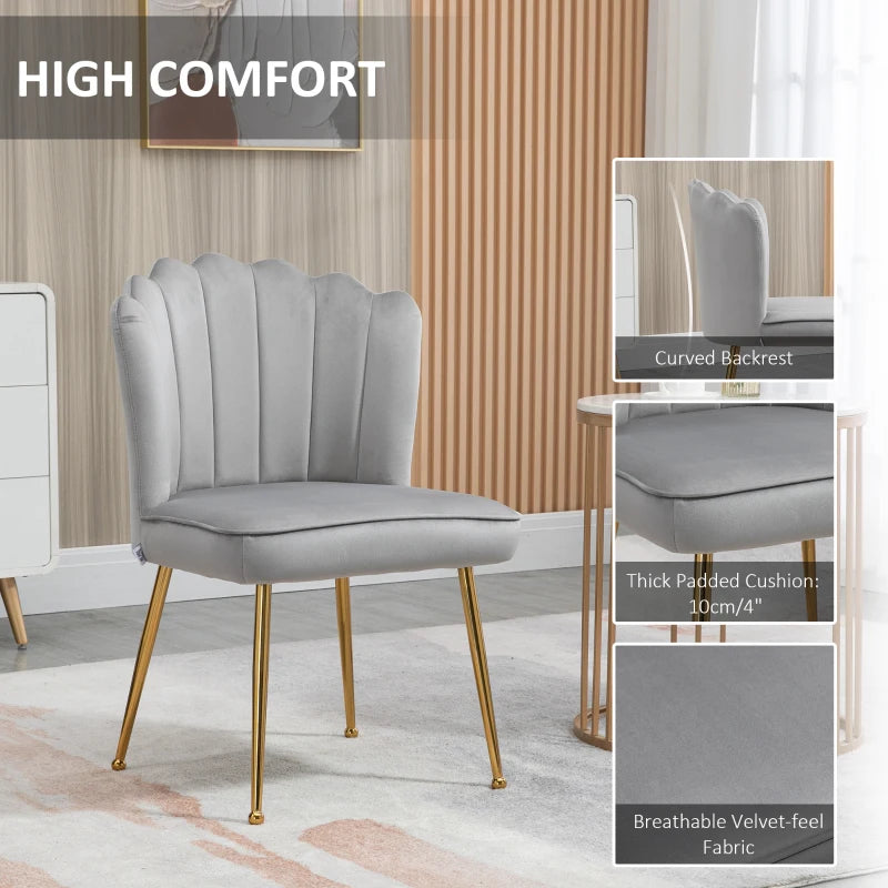 Velvet-Feel Shell Accent Chair - Grey