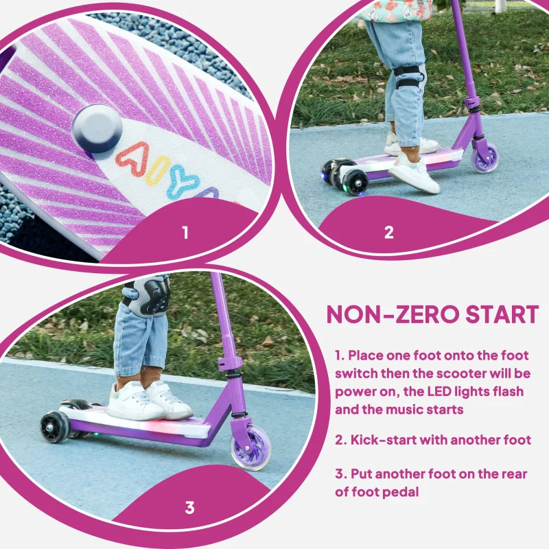 Electric Scooter for Kids Aged 4-7 Years, with Flashing LED Lights, Rear Auxiliary Wheels, Purple