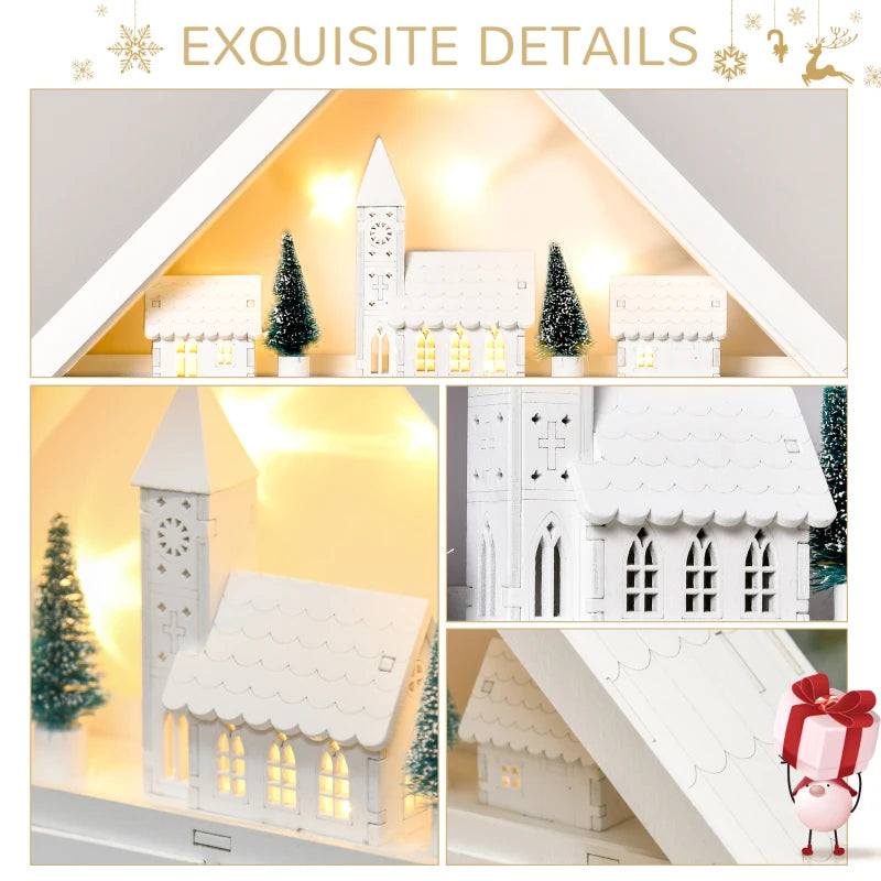24-Drawer Christmas Advent Calendar, Wooden Light-Up Traditional Decoration, Adults Kids Countdown Holiday House w/ Lights Handle White