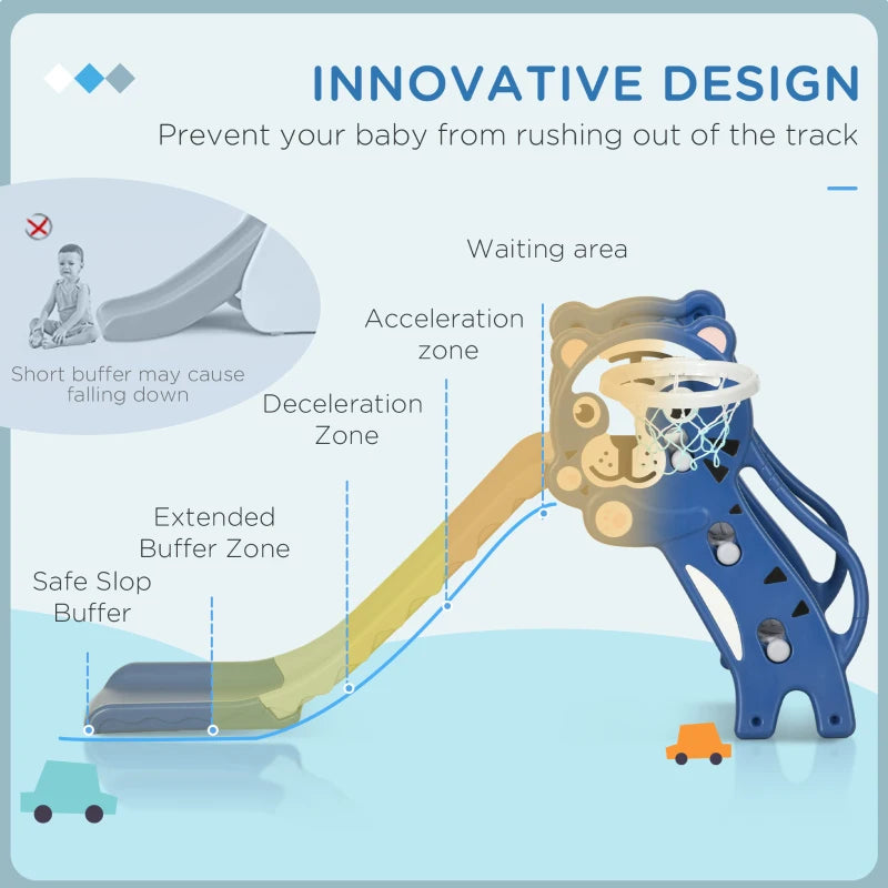 3 in 1 Baby Slide for Indoor Use with Climber, Basketball Hoop, Basketball, for Ages 18-36 Months - Blue