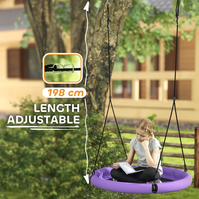 100cm Diameter Nest Seat for Kids with Height Adjustable Hanging Ropes for Outdoor, Playground, Garden, Purple