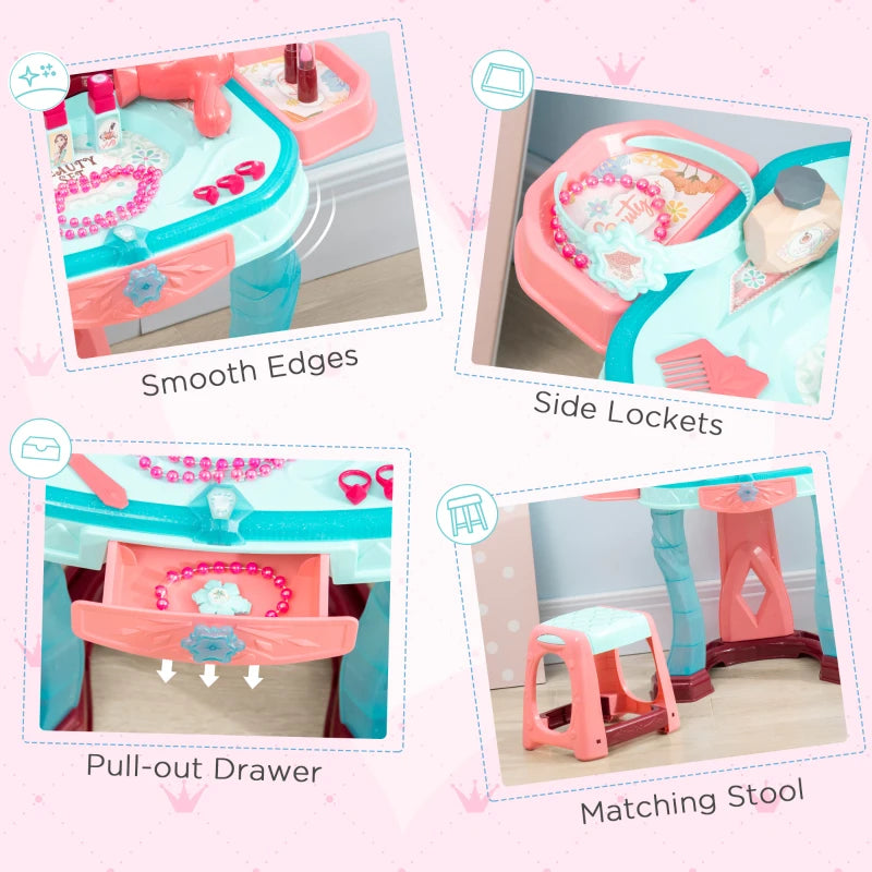 31 Piece Kids Dressing Playset, with Magical Princess Mirror, Light and Sound - Pink and Blue