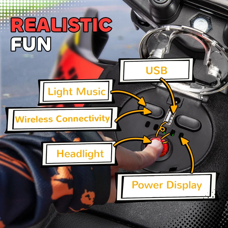 12V Aprilia Licensed Kids Motorbike with Training Wheels, Spring Suspension, LED Headlight, USB, Music, Yellow/black