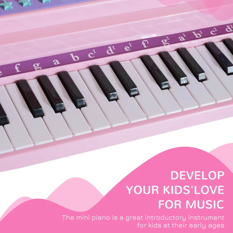 37 Keys Kids Mini Electronic Keyboard Children Grand Piano with Stool Microphone Light Musical Instrument Educational Game Toy Set (Pink)