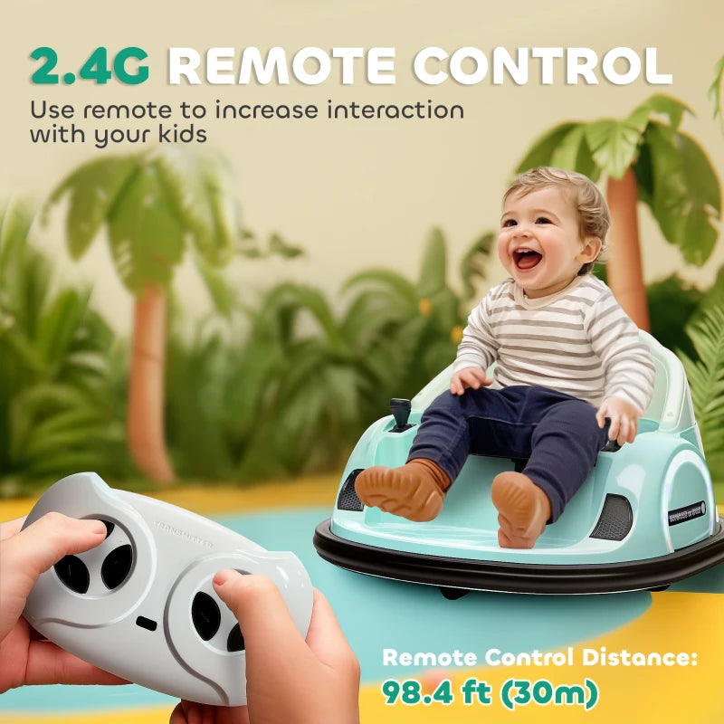 360° Rotation Kids Bumper Car, 12V Waltz Car with Remote Control, Dual Joystick, Music, Lights, Green