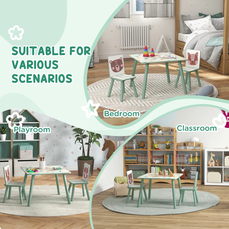 Kids and Table Chairs, Children Desk with Two Chairs, Toddler Furniture Set, for Ages 3-6 Years - Green