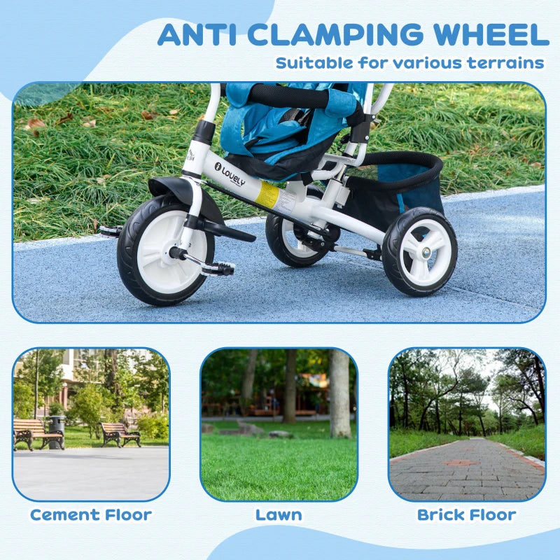 6 in 1 Kids Trike with Parent Handle, Canopy, 5-point Safety Belt, Storage, Footrest, Brake, for 1-5 Years, Blue