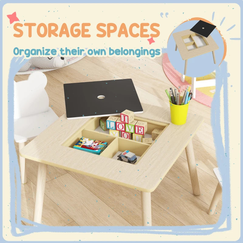3-Piece Kids Table and Chairs Set with Convertible Desk and Storage Grid, Kids Activity Table for Nursery, Playroom