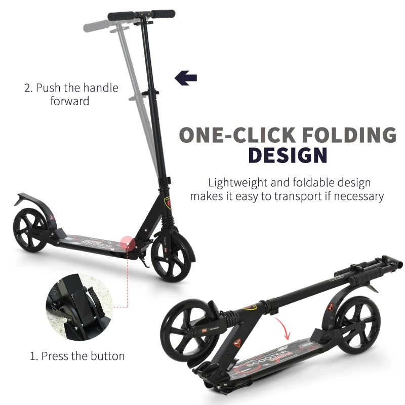 Folding Kick Scooter, Adjustable Ride On Scooter with 200mm Big Wheels and Double Shock Absorption, Urban Scooter for 14+ Teens Adult, Black
