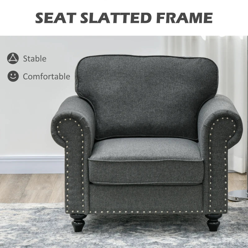 Mid-Century Armchair, with Pocket Springs - Charcoal Grey