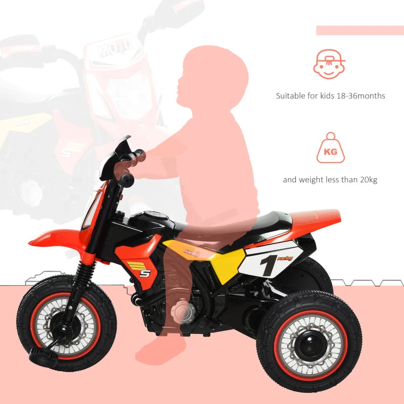 Toddler Pedal Motorcycle Kids Ride On Tricycle Early Learning w/ Music Lights Handlebar Stickers Exercise Boys Girls Gift for Kids 18 - 36 Months Red