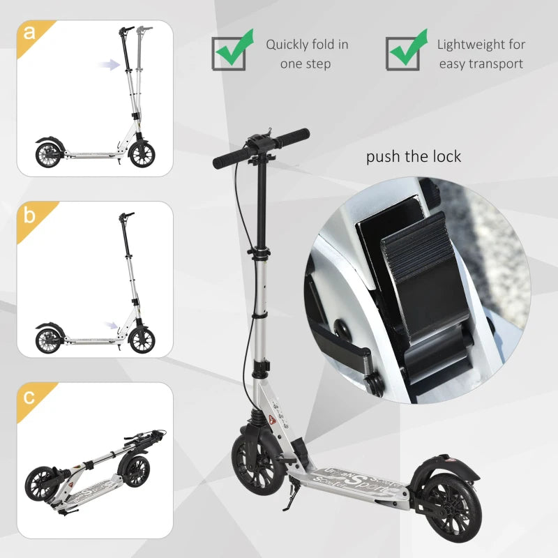 Teen/Adults Aluminium Folding Kick Scooter w/ Shock Mitigation System Silver