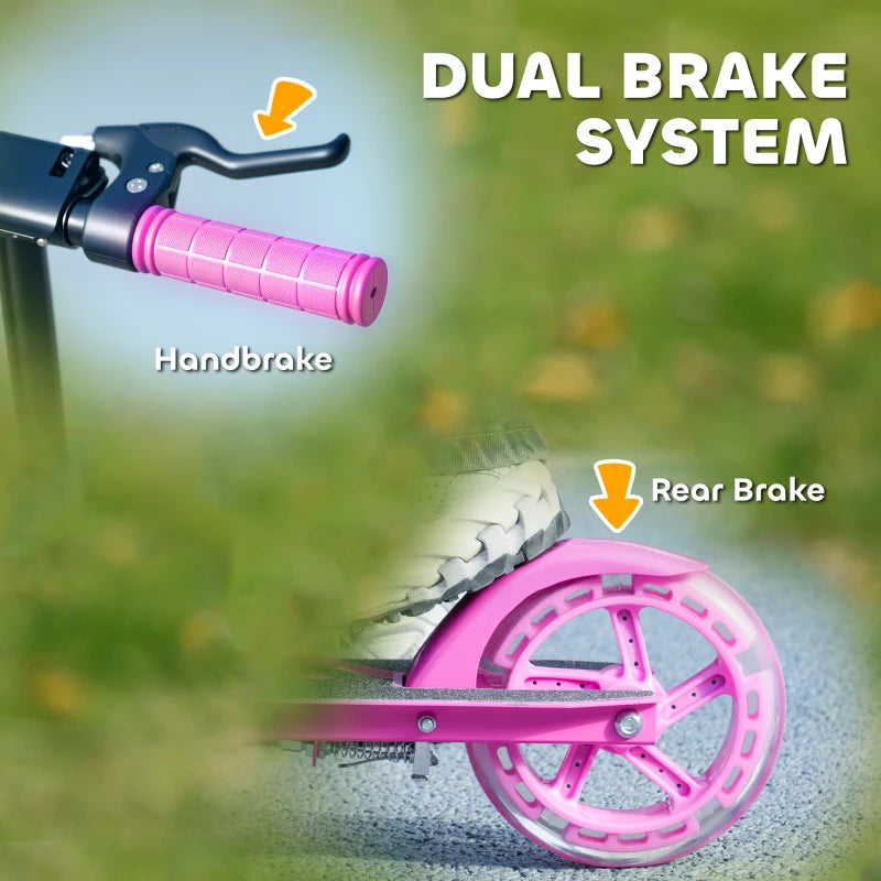 Scooter for Kids Aged 3-8 Years, with Adjustable Handle, Two Light Up Wheels, Handbrake, Rear Brake, Pink