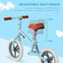 12" Kids Balance Bike No Pedal Bicycle EVA Tire Adjustable Seat Toddler Training Bike W/ Shock Absorber 2 - 5 Years Gift for Boys Girls Blue
