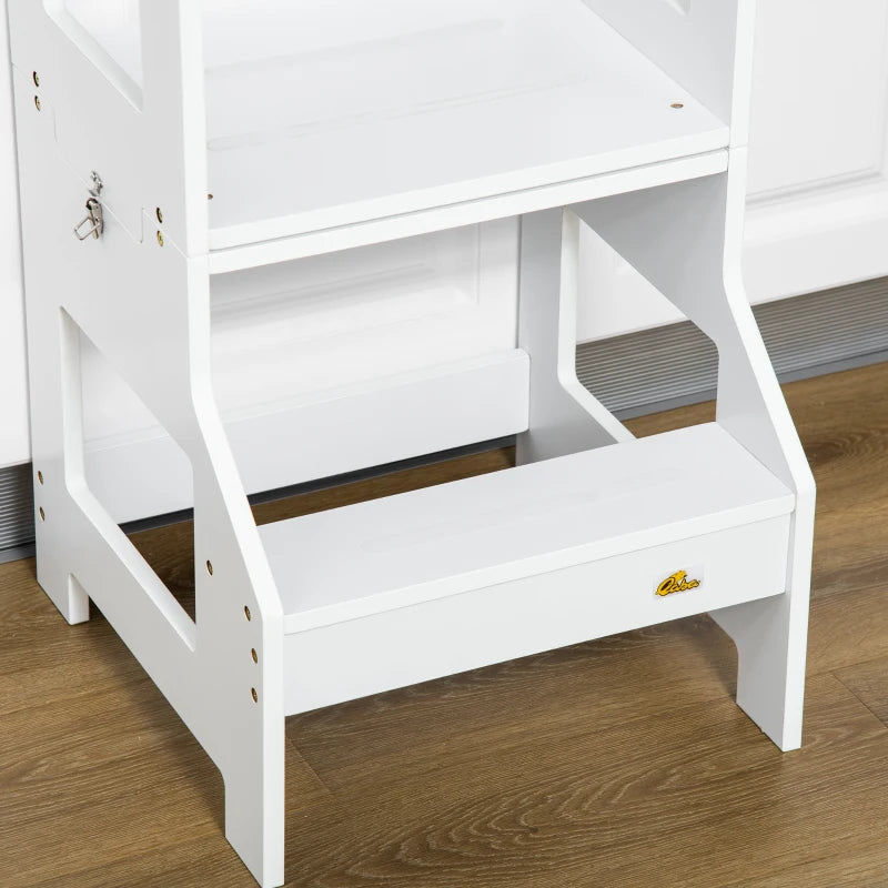 2 in 1 Kids Kitchen Step Stool with Safety Rail Toddler Steps with Chalkboard for Kitchen Bathroom, White
