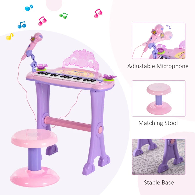 32 Keys Kids Mini Electronic Keyboard Musical Instrument Educational Game Toy Children Grand Piano Stool Microphone