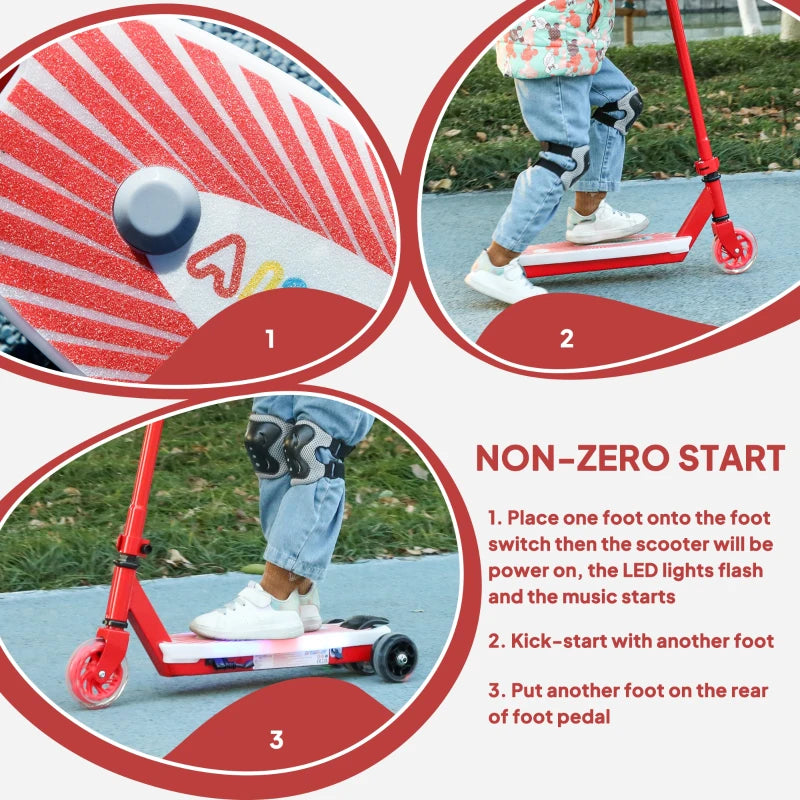 Electric Scooter for Kids Aged 4-7 Years, with Flashing LED Lights, Rear Auxiliary Wheels, Red