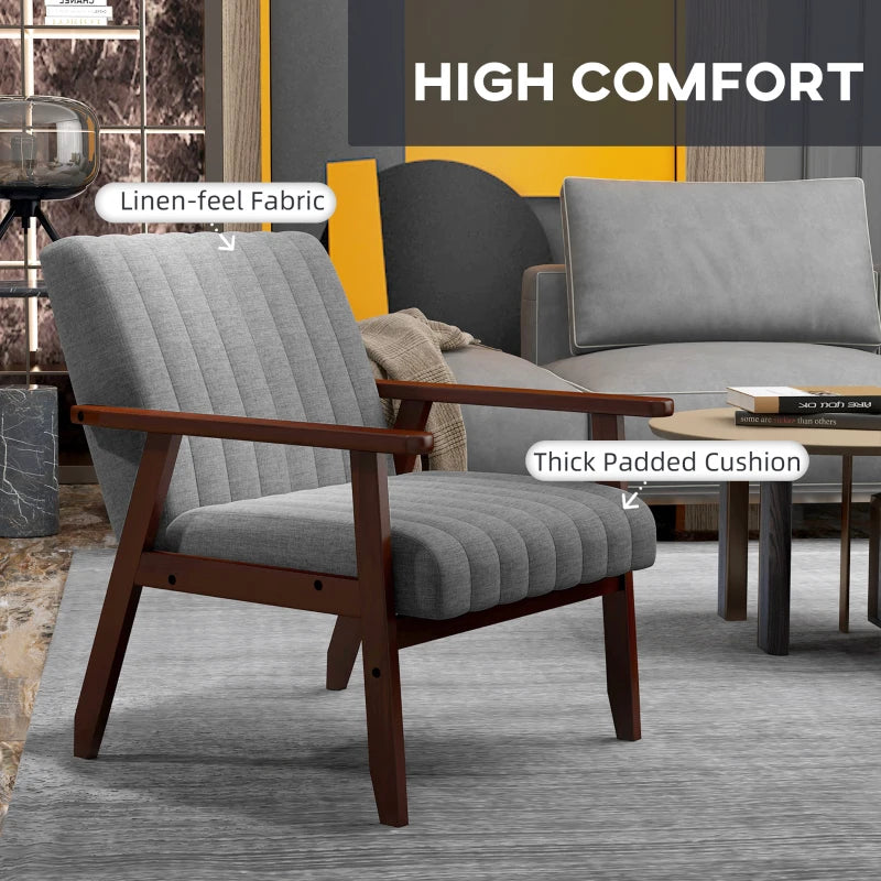 Mid Century Accent Chair, with Wooden Legs - Grey