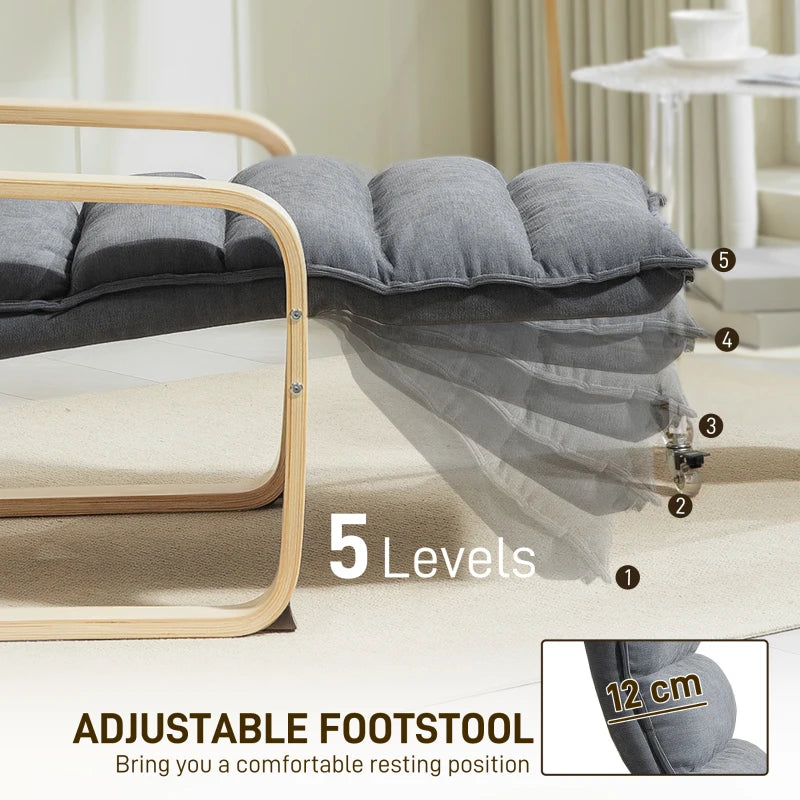 Curved Wooden Accent Chair, with Adjustable Footrest - Drak Grey