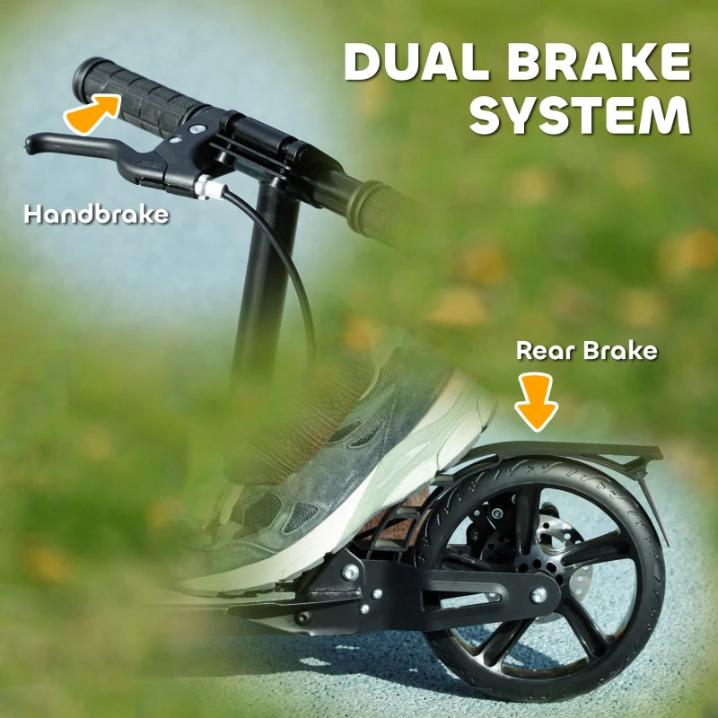 Kids Scooter with Four-Level Adjustable Handlebar, Dual Brake System, 200mm Wheels, ABEC-7 Bearings, Black