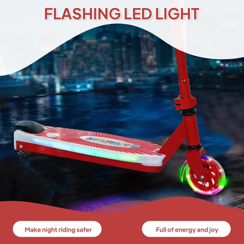 Electric Scooter for Kids Aged 4-7 Years, with Flashing LED Lights, Rear Auxiliary Wheels, Red