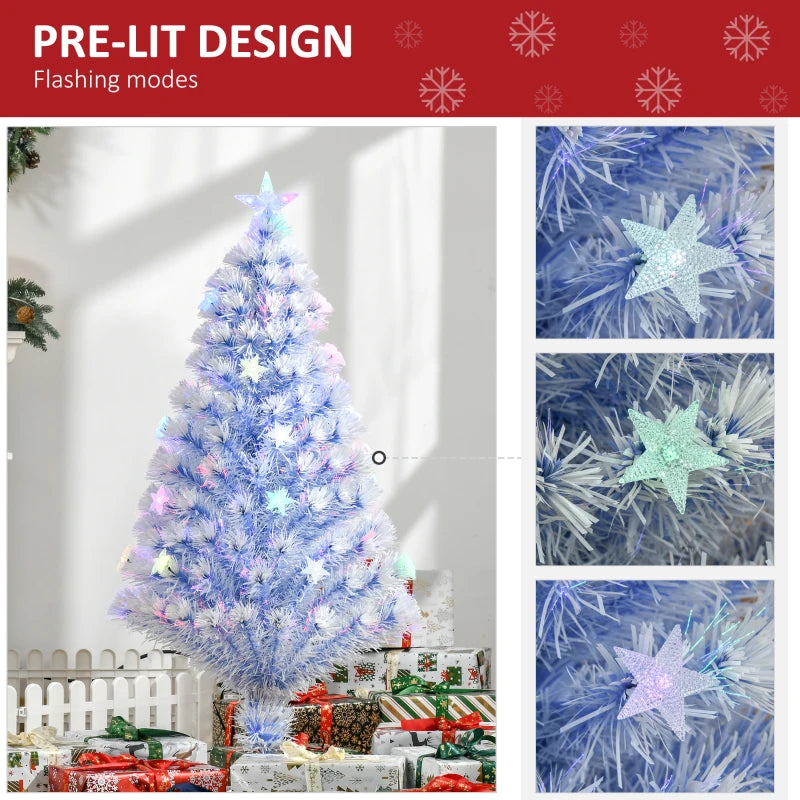 4FT Artificial Fibre Optic Christmas Tree Seasonal Decoration w/ LED Lights Pre-Lit Easy Store White Blue
