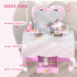 Kids Dressing Table Set, Vanity Table with Stool, Mirror, Drawer, Desktop Storage, Heart Theme, Pink