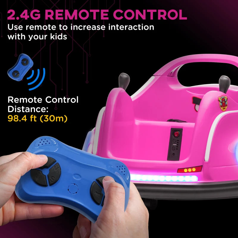 Angry Bird Licensed Waltzer Car, 12V Kids Bumper Car w/ Joysticks, Remote, Music LED Lights, Pink