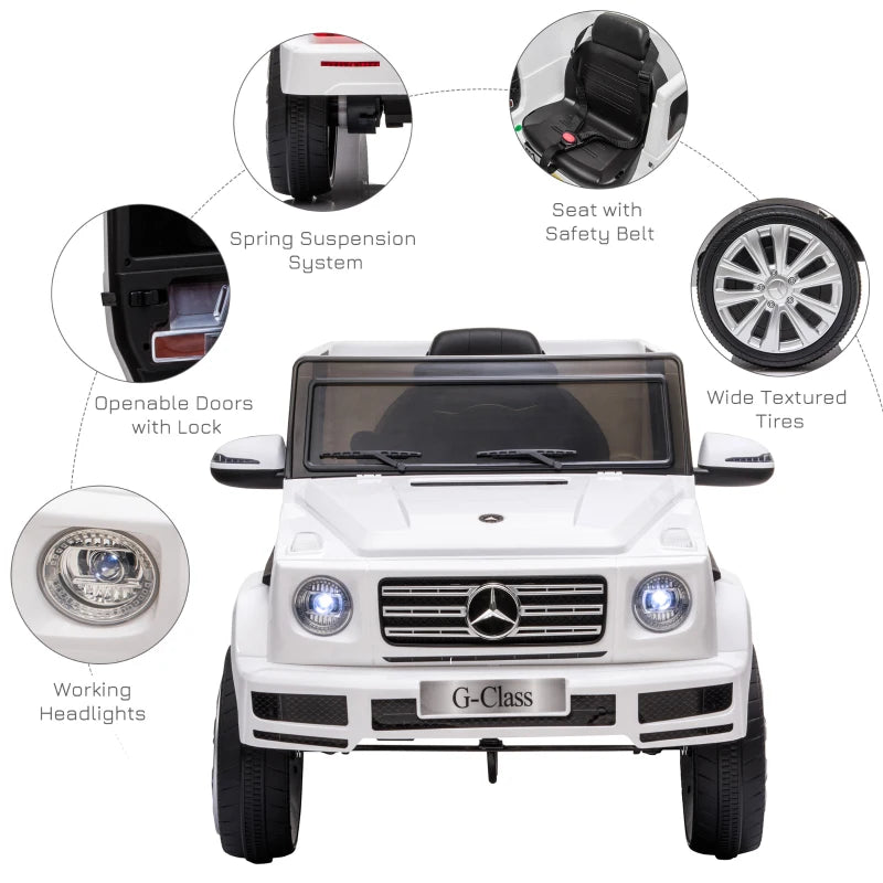 Mercedes Benz G500 Licensed 12V Kids Electric Ride On Car Toy with Parental Remote Control Battery-powered 2 Motors Music Lights MP3 for 3-8 Years Old White