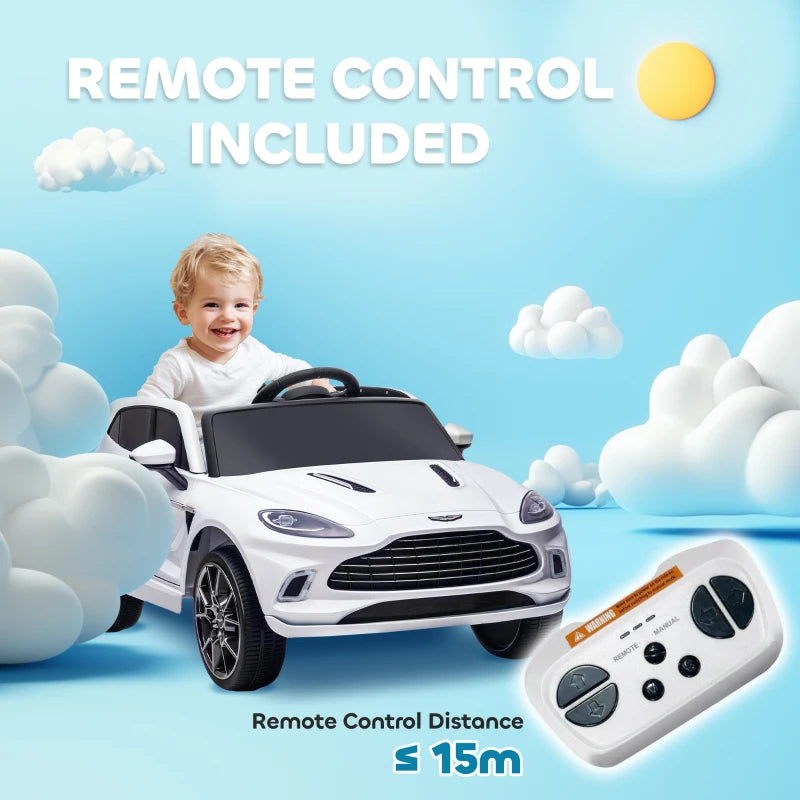 Aston Martin DBX Licensed Battery Powered Kids Electric Car, 12V Kids Ride on Car w/ Lights, Music Horn, White